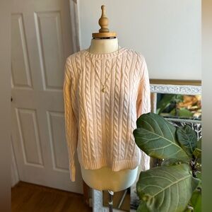 Vintage Land’s End Cable Knit Cotton Sweater | Light Pink | Crew Neck Sz large